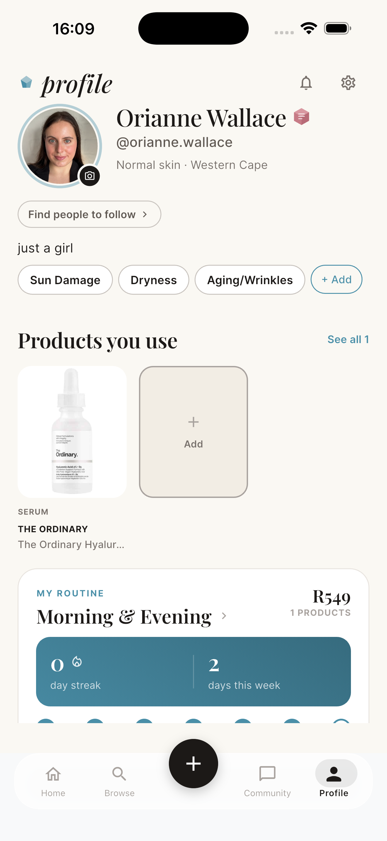 SkinGem profile screen